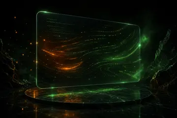 Janela de terminal luminosa do Claude Code gerando código com brilho âmbar sobre fundo verde escuro