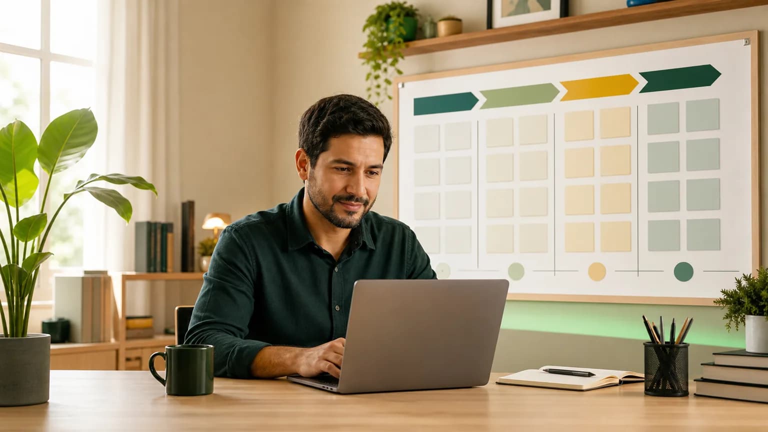 Profissional brasileiro estudando IA aplicada com um plano visual de 30 dias