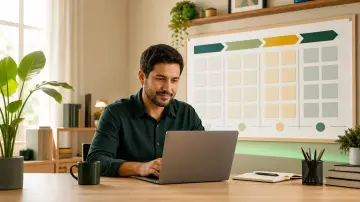 Profissional brasileiro estudando IA aplicada com um plano visual de 30 dias