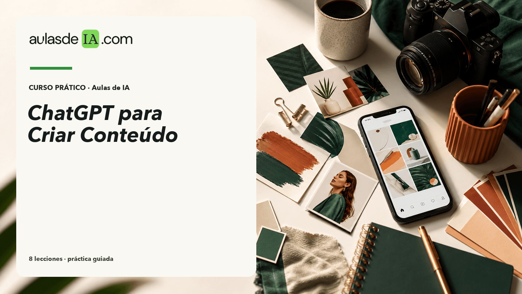 Capa do curso ChatGPT para Criar Conteúdo, Curso de Marketing e Conteúdo com IA em português, Aulas de IA