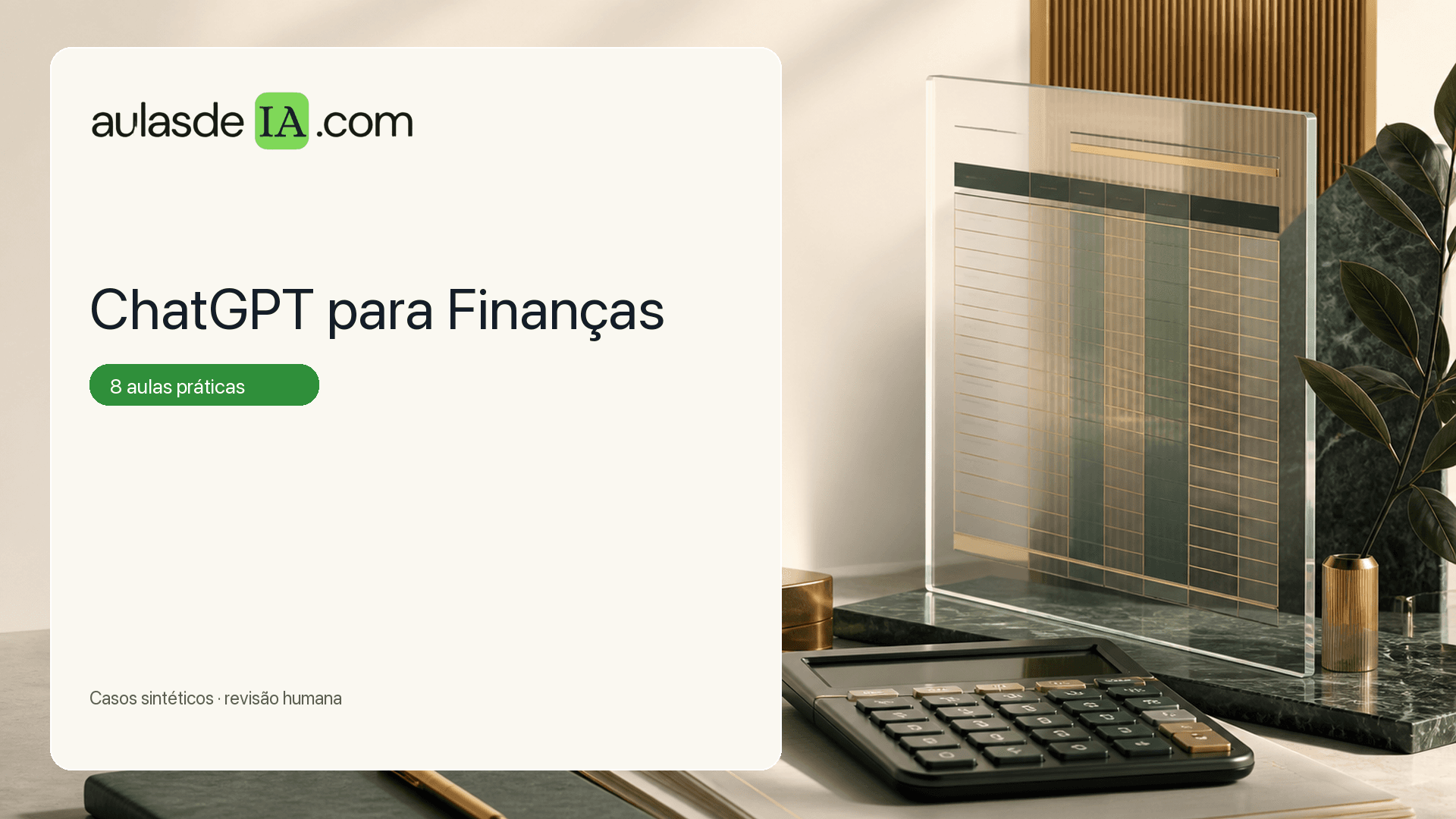 Capa do curso ChatGPT para Finanças, Curso de Produtividade com IA com IA em português, Aulas de IA