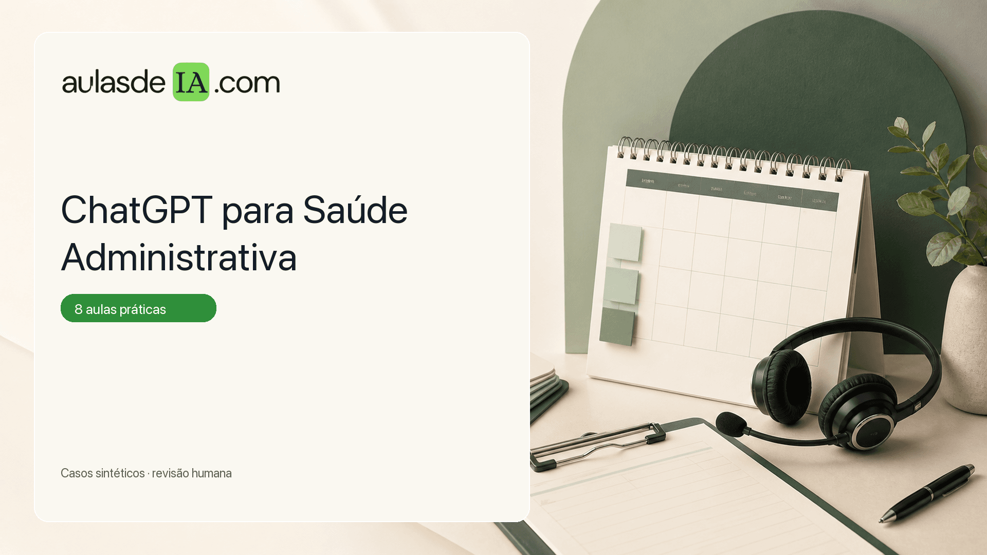 Capa do curso ChatGPT para Saúde Administrativa, Curso de Produtividade com IA com IA em português, Aulas de IA