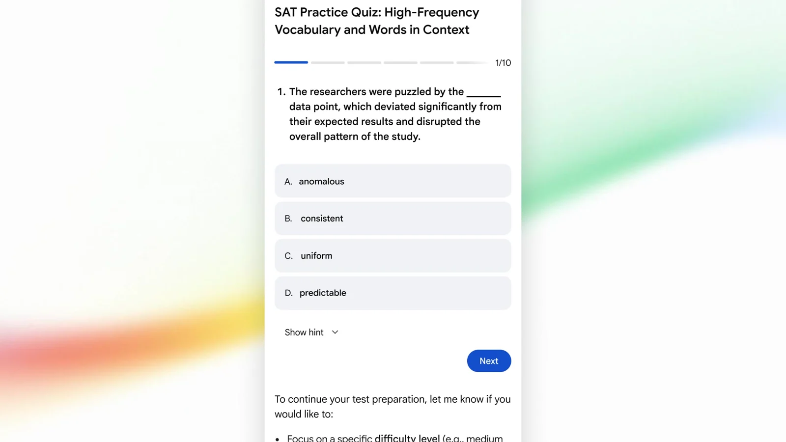 Quiz de revisão para o ENEM criado no AI Mode