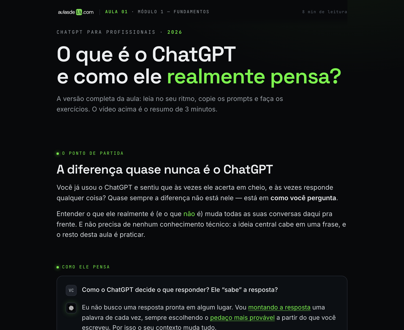 Aula interativa real do curso dentro da plataforma aulasdeia, com a interface do ChatGPT