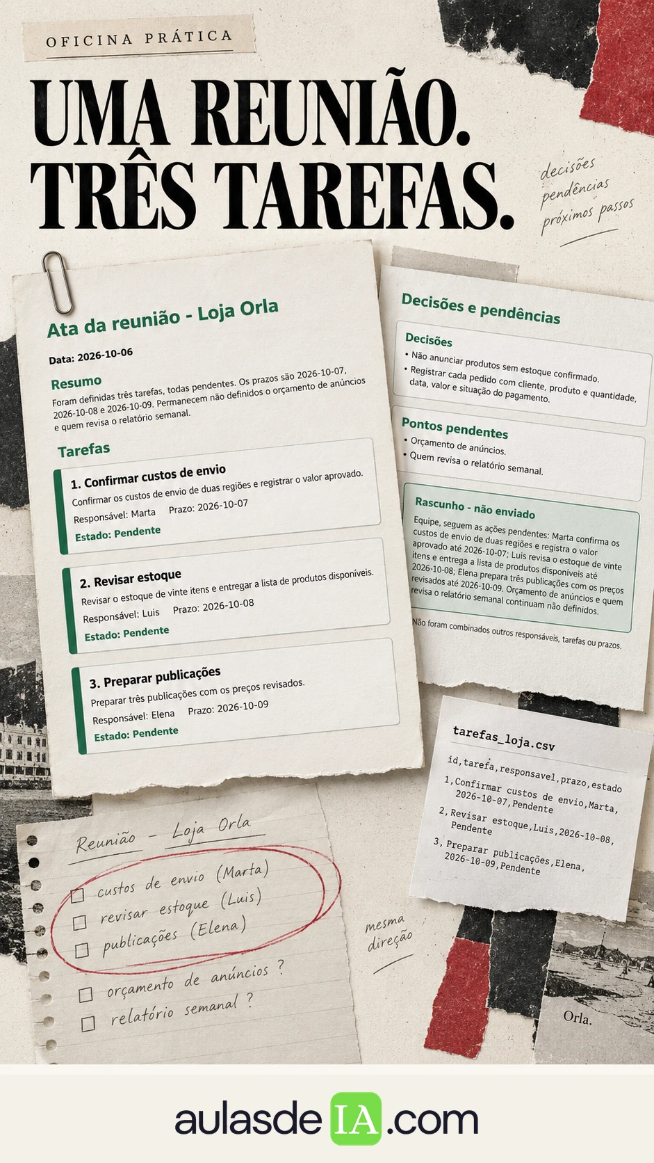 Da reunião às tarefas com responsáveis e prazos