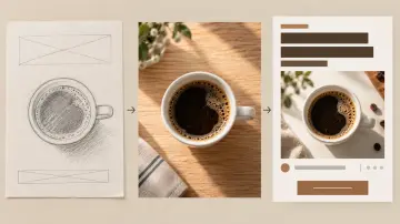 Secuencia ilustrativa de boceto a fotografía y cartel legible creada como ejemplo