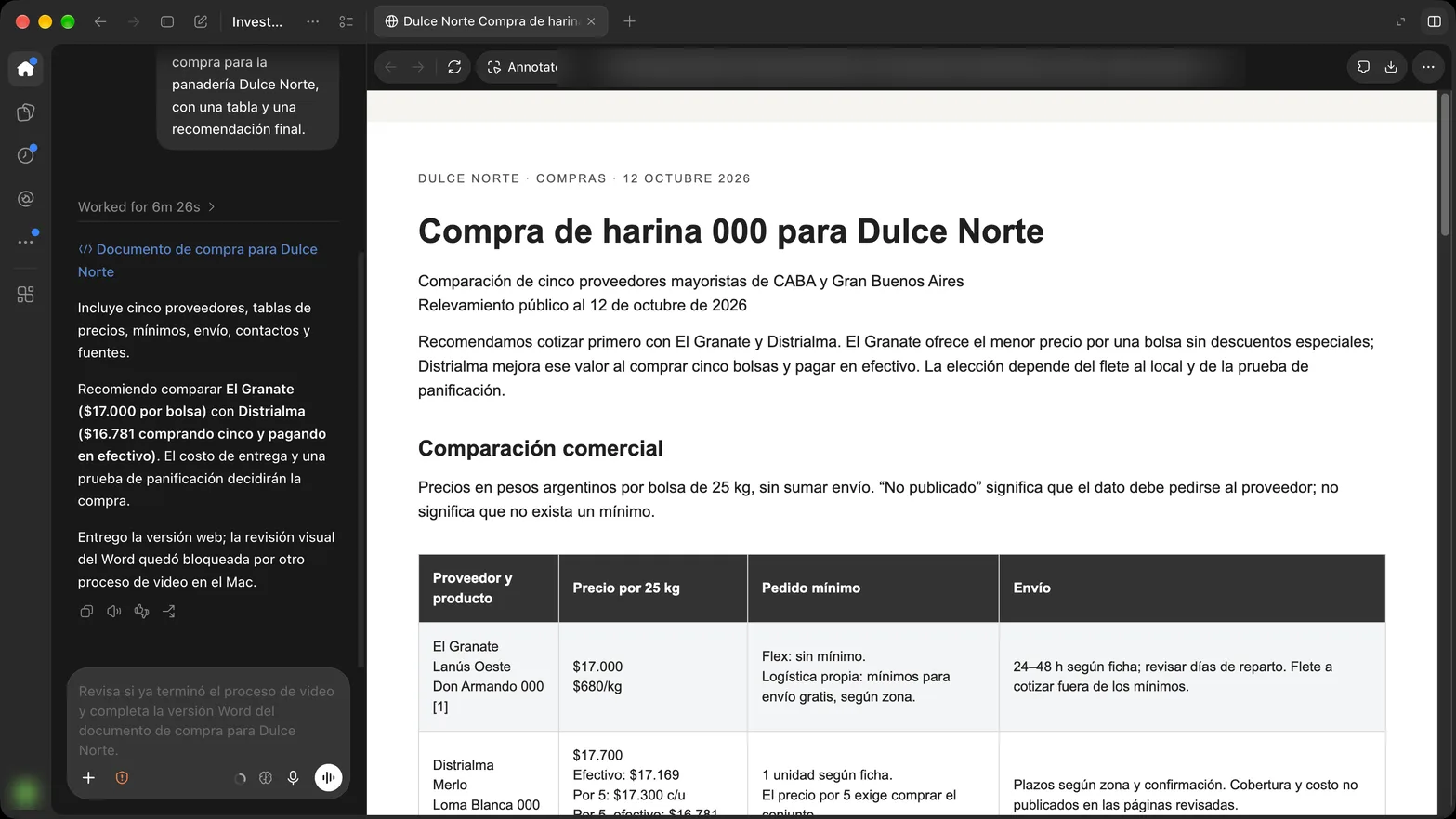 Un documento hecho por un agente