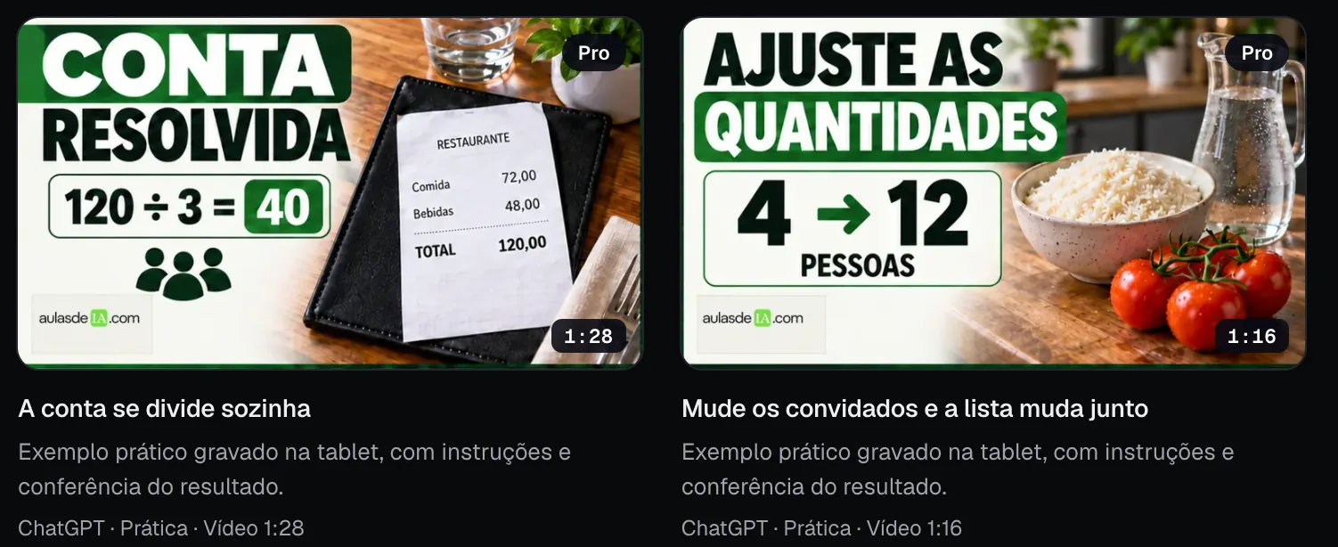 Tutoriais em vídeo da Aulas de IA